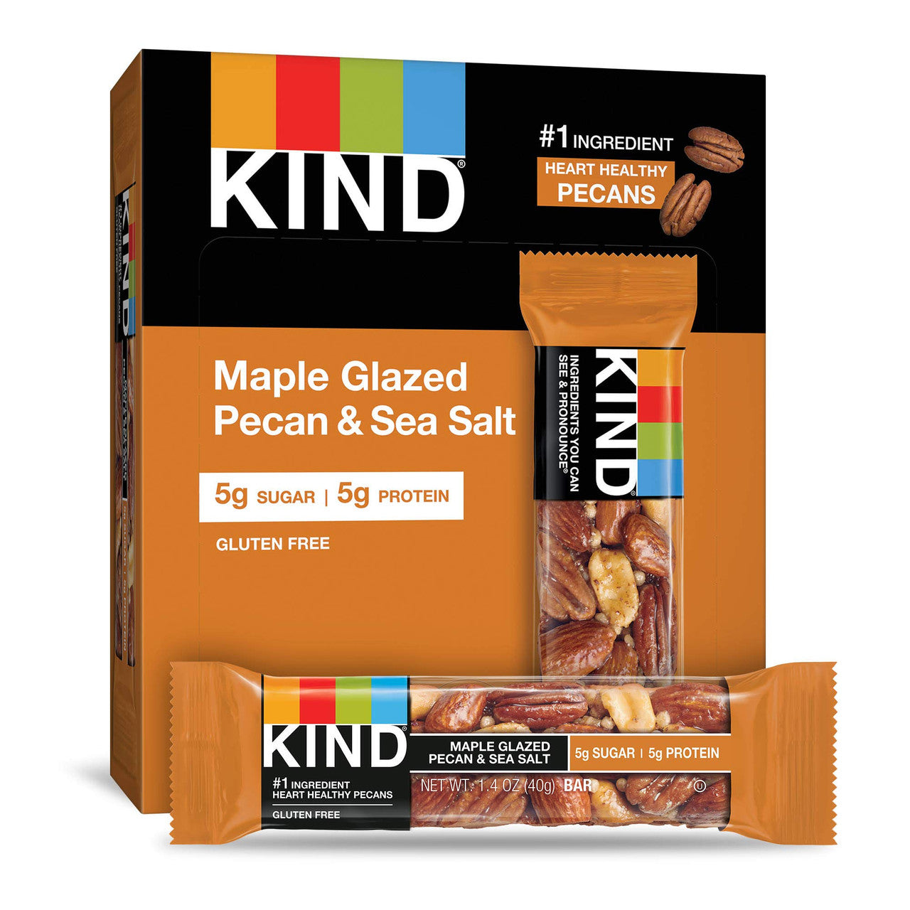 KIND Bars, Maple Glazed Pecan & Sea Salt, Gluten Free, Low Sugar, 40g/1.4oz, 12 pk, {Imported from Canada}
